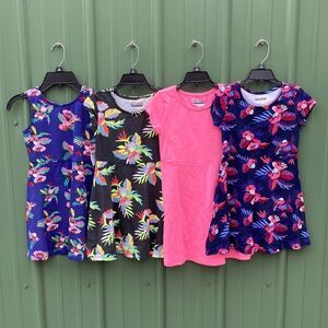 LITTLE GIRLS COTTON Tropical Print & Pink Pullover Dress 4-Piece Bundle Size 6X